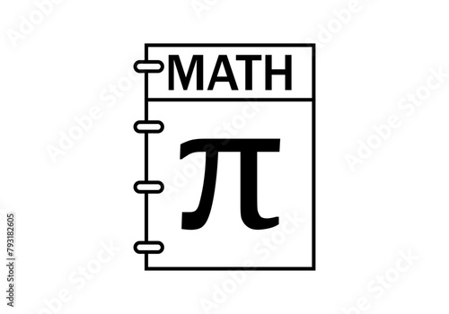 Icono negro de cuaderno de matemáticas en fondo blanco.