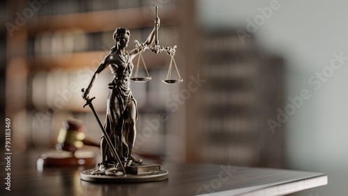 Legal Concept  Themis is the goddess of justice and the judge s gavel hammer as a symbol of law and order on the background of books