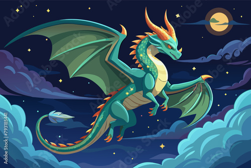 A celestial dragon soaring across the night sky
