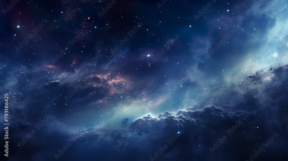 Fototapeta premium An awe-inspiring view of a galaxy core surrounded by nebulous formations, evoking cosmic wonder and discovery