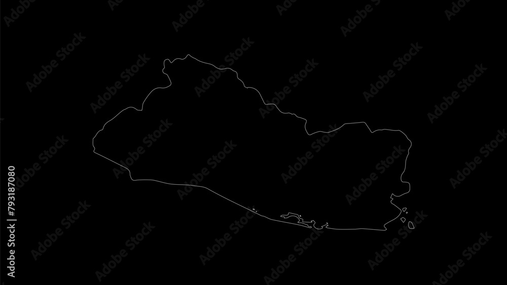 Obraz premium Salvador map vector illustration. Drawing with a white line on a black background.