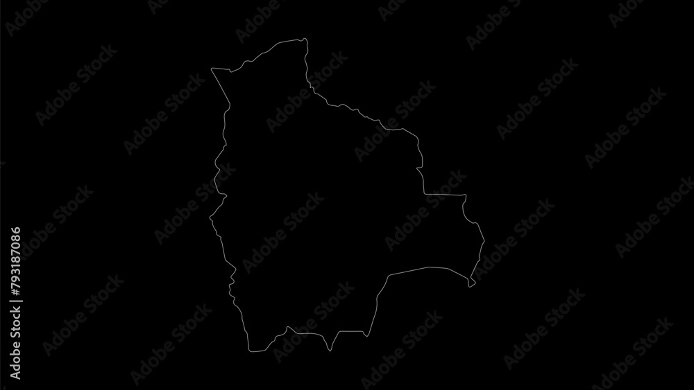 Bolivia map vector illustration. Drawing with a white line on a black background. Bolivia map vector illustration. Drawing with a white line on a black background.