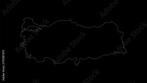 Turkey map vector illustration. Drawing with a white line on a black background.