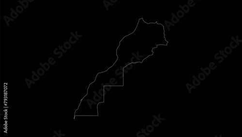 Morocco map vector illustration. Drawing with a white line on a black background. photo