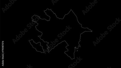 Azerbaijan map vector illustration. Drawing with a white line on a black background.