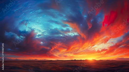An awe-inspiring digital painting of the sky filled with colorful clouds during a mesmerizing sunset