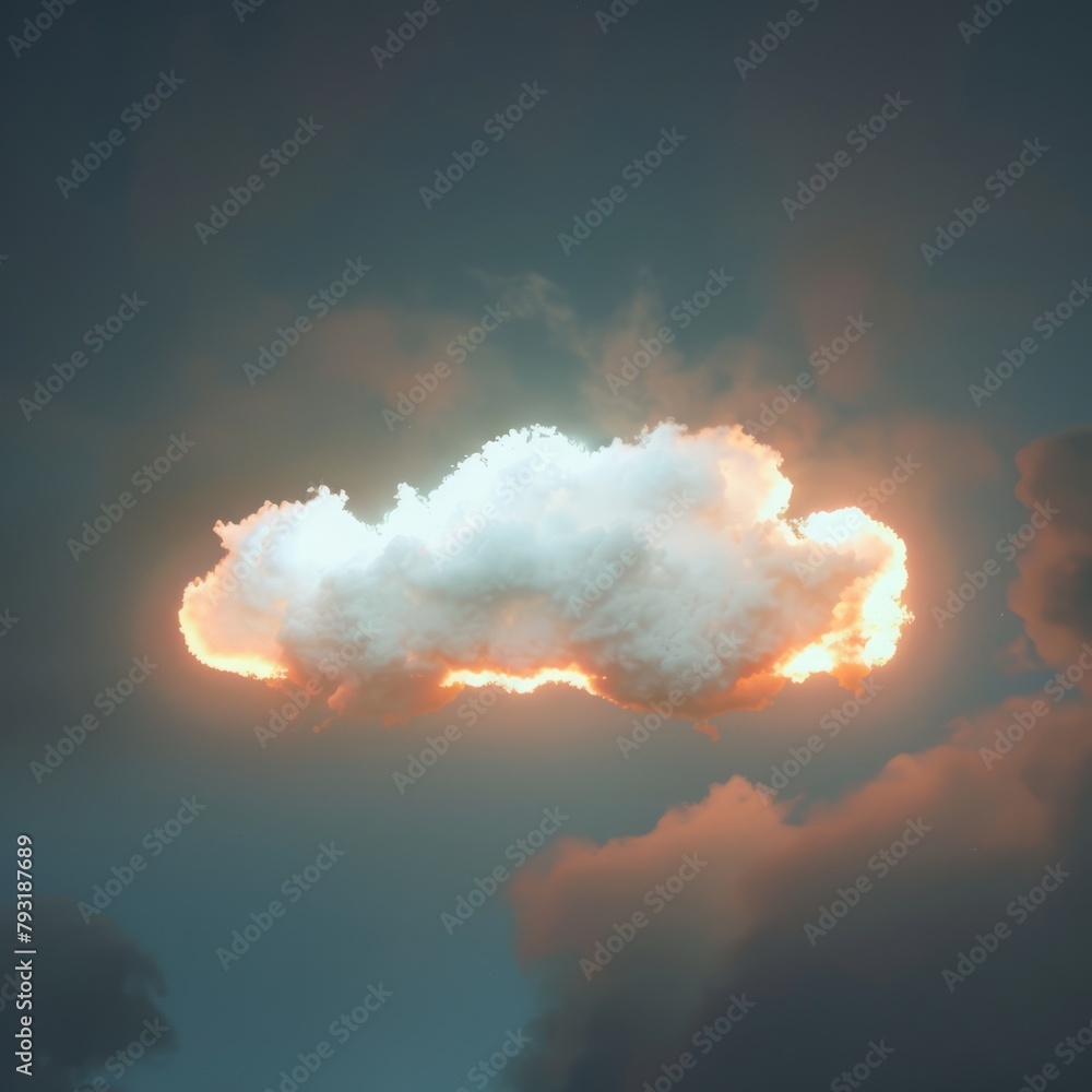 Fototapeta premium white cloud with neon light in the sky.