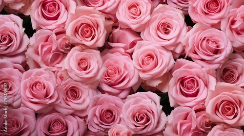 High-resolution close-up depicting a bed of pink roses symbolizing love, beauty, and a sense of romance