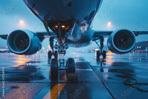 Ground level view of commercial airplane © gearstd