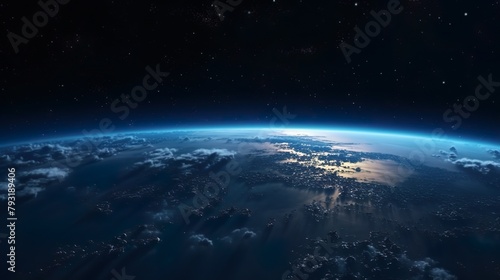 This beautiful image portrays the twilight zone above Earth's ocean landscape, casting a serene and mysterious glow