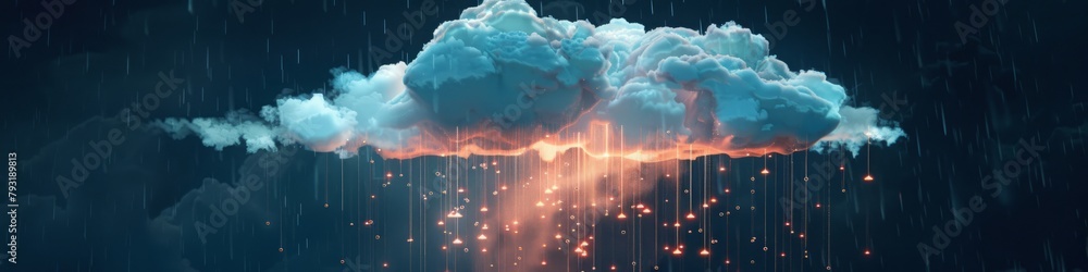 Obraz premium white cloud with neon light in the sky.