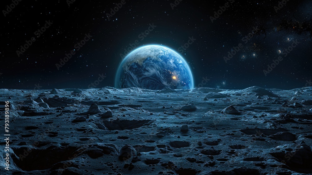 Beautiful planet Earth rising over the Moon, an iconic aerospace photograph of our blue planet. An iconic view of the Earth rising above the Moon. Our blue planet from the surface of the Moon. Beautiful planet Earth rising over the Moon, an iconic aerospace photograph of our blue planet. An iconic view of the Earth rising above the Moon. Our blue planet from the surface of the Moon.