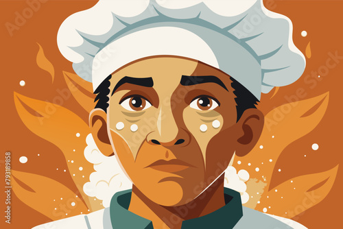 A close-up portrait of a baker, flour dusting their face as they knead dough.