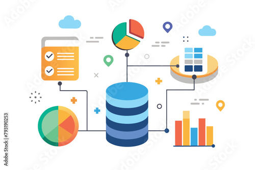 A diagram featuring multiple pie charts displaying data sets in a simple and minimalist flat style, Install data set icon, Simple and minimalist flat Vector Illustration