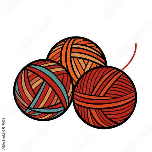 Balls of yarn with knitting needles. Clews, skeins of wool. Tools for knitwork, handicraft, crocheting, hand-knitting