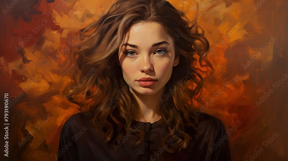 A warm-toned digital painting captures a woman's wistful expression in an artistic style