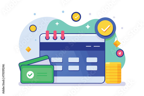 Credit Card Alongside Calculator, Installment payment date by credit card concept, Simple and minimalist flat Vector Illustration