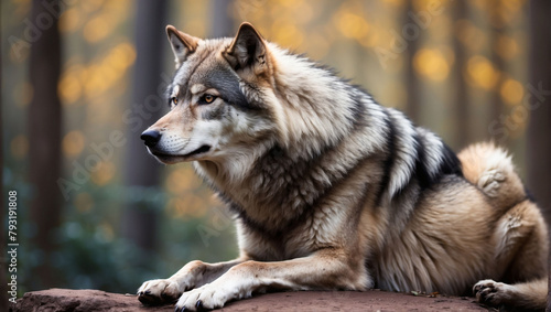 A Majestic Wolf on a Blurred Bokeh Background