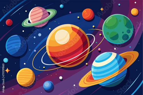 A colorful depiction of the planets orbiting the sun