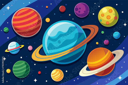 A colorful illustration of the planets of our solar system