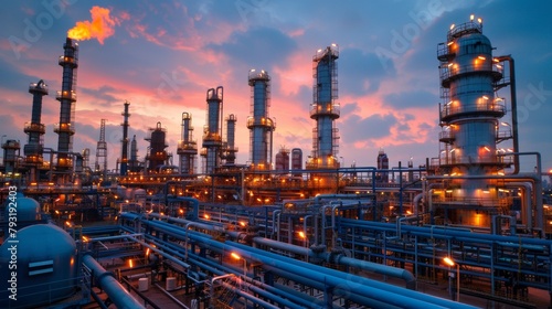 A large industrial plant with many pipes and tanks, AI