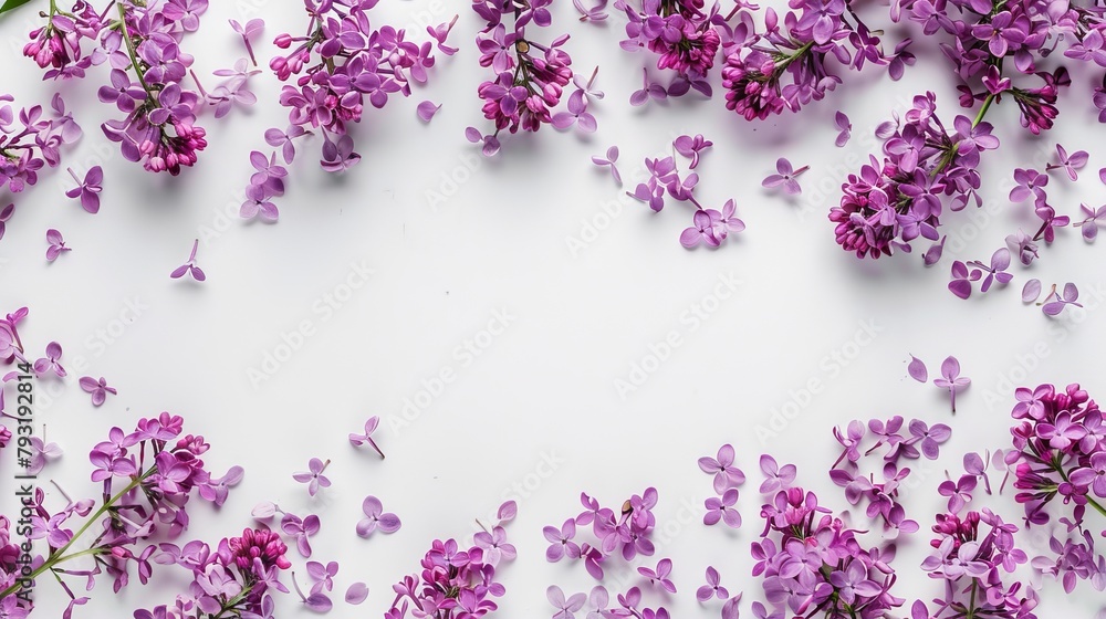 scattered lilac branches top view . scattered lilac branches top view .