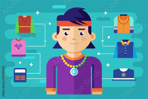 A customizable avatar that changes outfits and accessories based on user preferences.