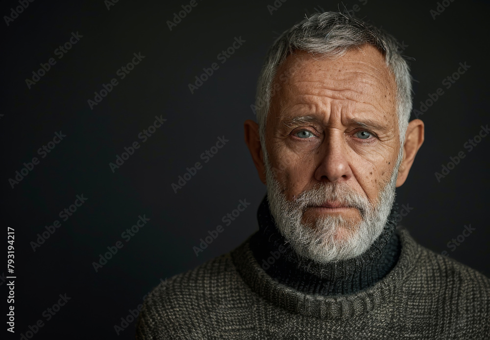 Senior man, studio and portrait with retirement, mockup and alzheimers for treatment isolated on grey background. Mature model, elderly person and memory loss with anxiety, depression and reflection Senior man, studio and portrait with retirement, mockup and alzheimers for treatment isolated on grey background. Mature model, elderly person and memory loss with anxiety, depression and reflection