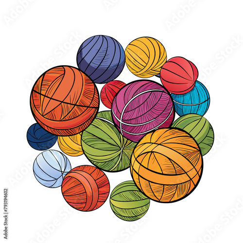 Balls of yarn with knitting needles. Clews, skeins of wool. Tools for knitwork, handicraft, crocheting, hand-knitting