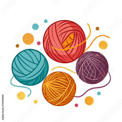 Balls of yarn with knitting needles. Clews, skeins of wool. Tools for knitwork, handicraft, crocheting, hand-knitting