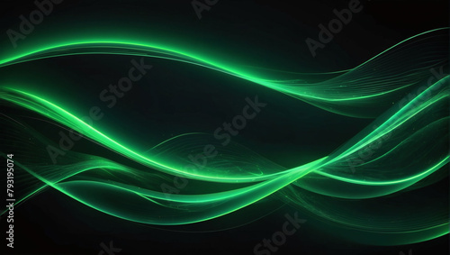 Abstract Green Neon Light Waves Background