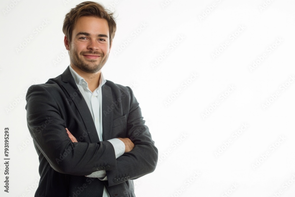 Business Man Portrait. Happy Young Adult Businessman Isolated, Standing with Crossed Arms Business Man Portrait. Happy Young Adult Businessman Isolated, Standing with Crossed Arms