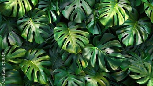 Decorative Leaf. Vibrant Lush Monstera Leaves of Exotic Flora and Botany photo