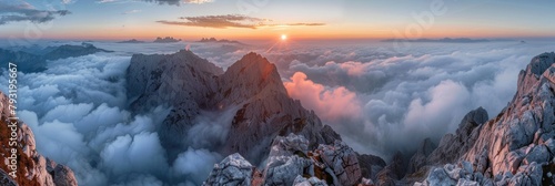 Beautiful Horizon. Breathtaking Views of Mangart Peak at Stunning Sunrise in the Slovenian Alps photo
