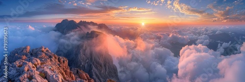 Beautiful Horizon. Stunning Sunrise Views of Mangart Peak in Slovenian Alps photo