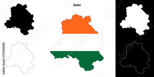 Delhi state outline map set