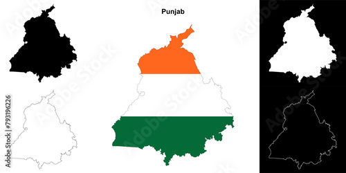 Punjab state outline map set photo