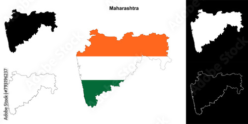Maharashtra state outline map set