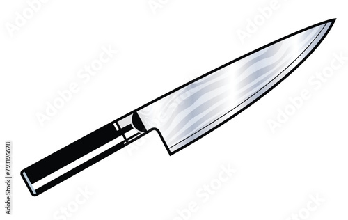japanese style gyuto chef knife damascus steel icon isolated on transparent background vector
