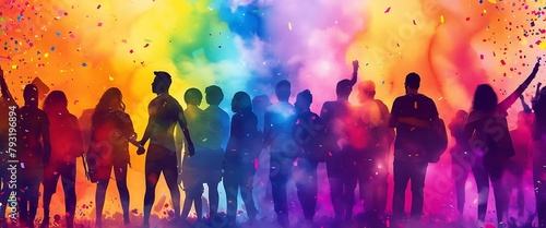 Watercolor Pop Art Illustration: Banner, Texture, or Background Depicting Pride Day and the LGBT Community with Diverse People 