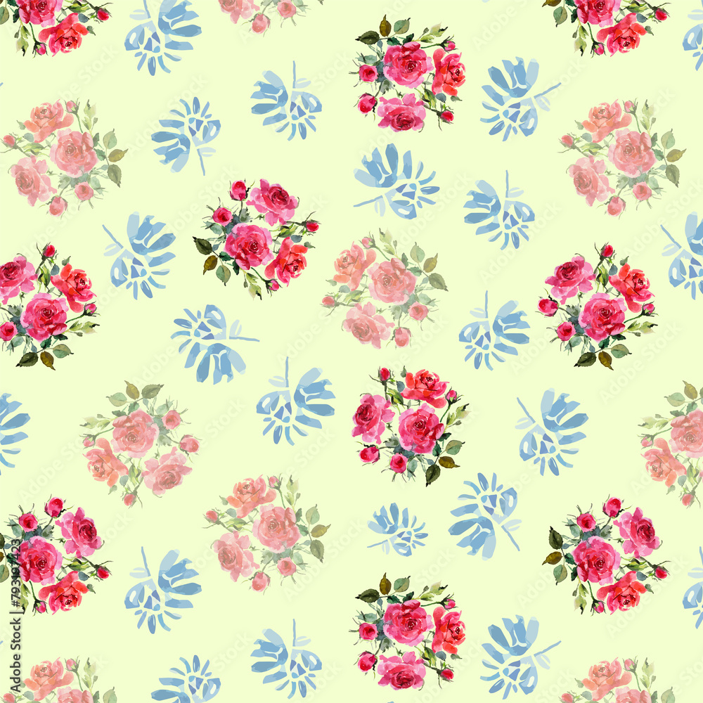 colorful winter flowers repeat background for your wallpaper, decoration and other designs