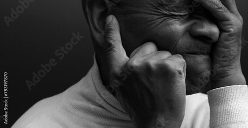 suffering from deafness and hearing loss on grey background with people stock image stock photo	 photo