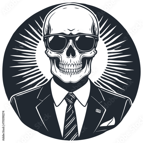 Agent, Skull in a business suit and sunglasses, vector illustration