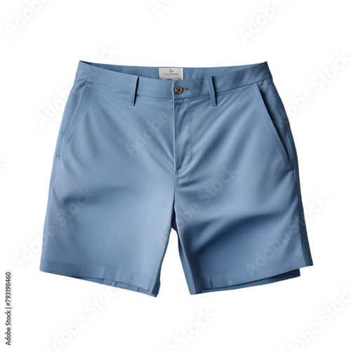 A close up of a blue shorts with a white tag on it on a transparent background generative ai