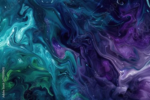 Green Purple. Abstract Artistic Texture with Blue and Purple Swirls Resembling Space Background