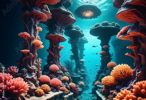 70S a hyperrealistic 8k underwater coral city with
