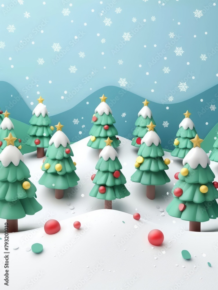 3d cartoon christmas trees and snow. 3d cartoon christmas trees and snow.