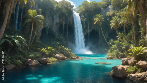 Aqua Oasis  Breathtaking Waterfall Gushing with Turquoise Waters