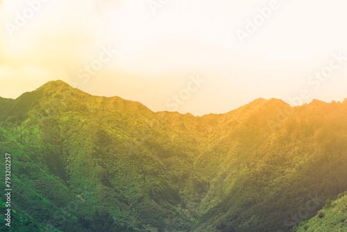 Mountain tropical sunrise on Oahu, Hawaii