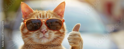 Cool cat giving thumbs up with sunglasses